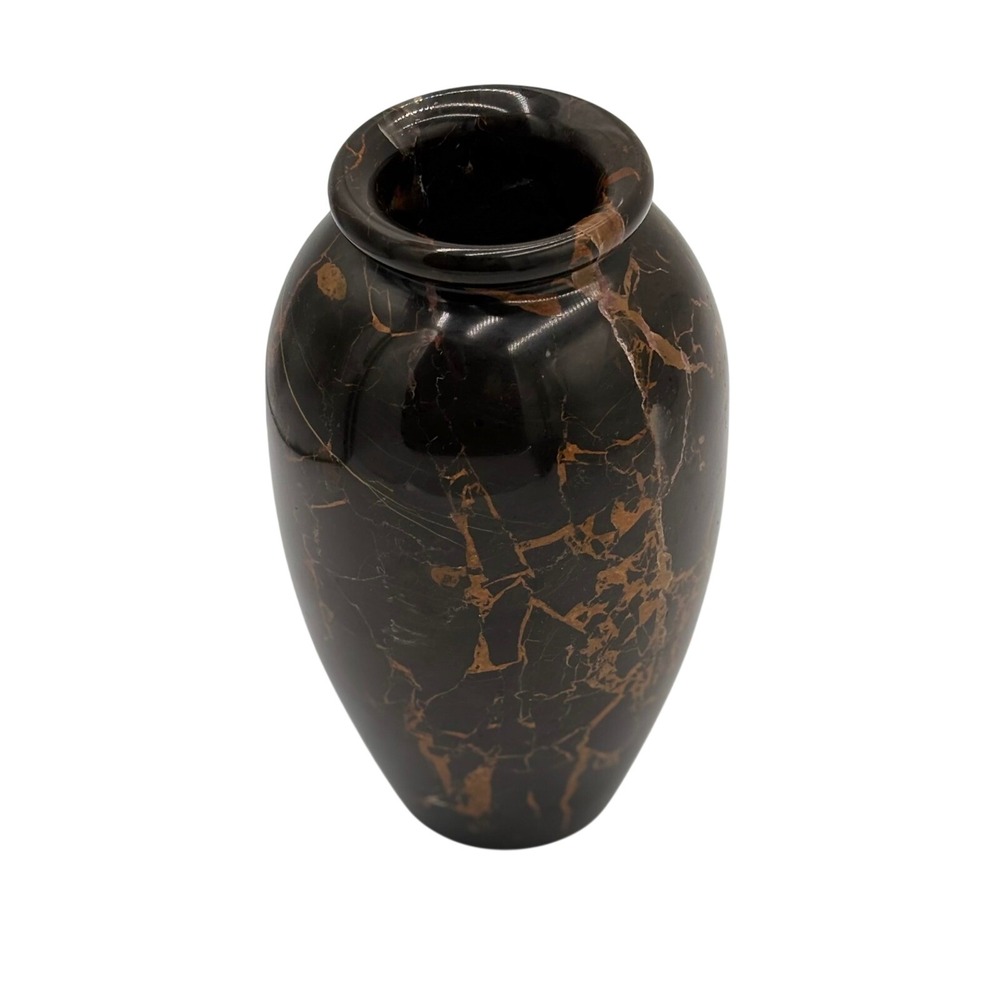Vintage Black Marble Onyx Bud Vase Gold Purple Veined Polished Stone Decor - Picture 2 of 4